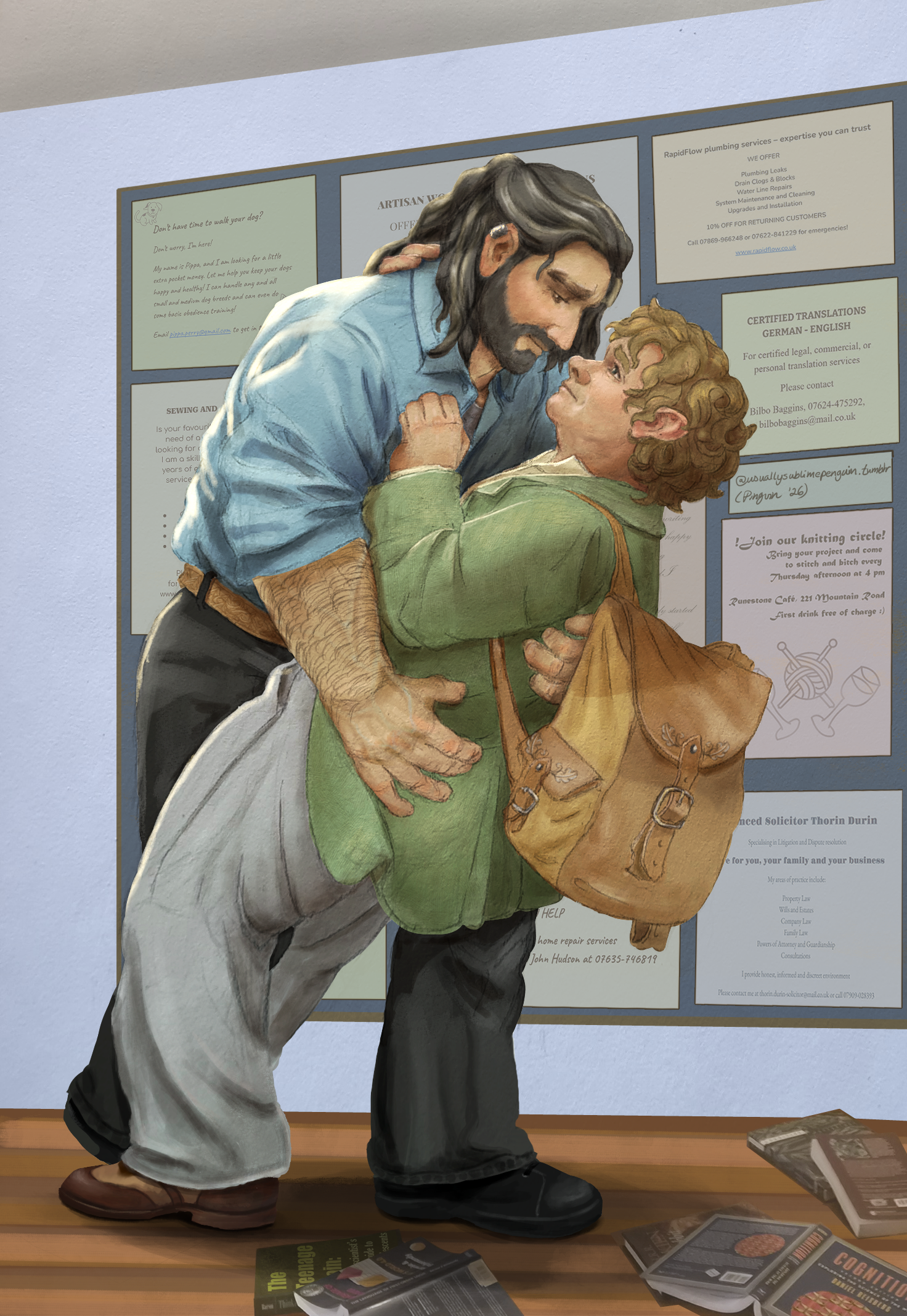 Thorin and Bilbo in a dance-like dip pose. 