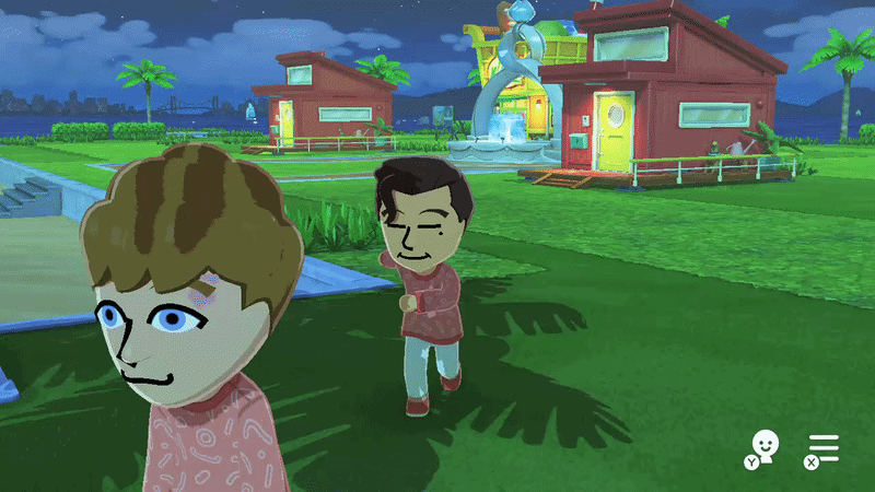 GIF of Tomodachi Life gameplay where Eddie falls straight into the grass