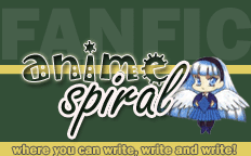 Logo and text of long-defunct archive Anime Spiral, a blue fairy on a forest-green background, and the slogan where you can write, write and write!