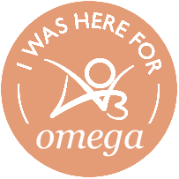 Circular badge with the words 'I was here for omega' with an AO3 logo
