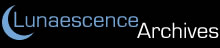 Logo of defunct archive Lunaescence (luna essence), with a crescent moon next to the site name