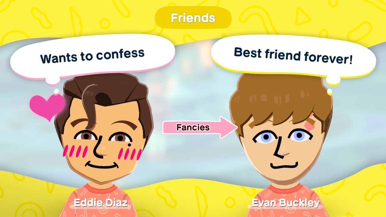 Tomodachi Life: Living the dream screenshot showing Eddie Diaz wants to confess to Evan Buckley